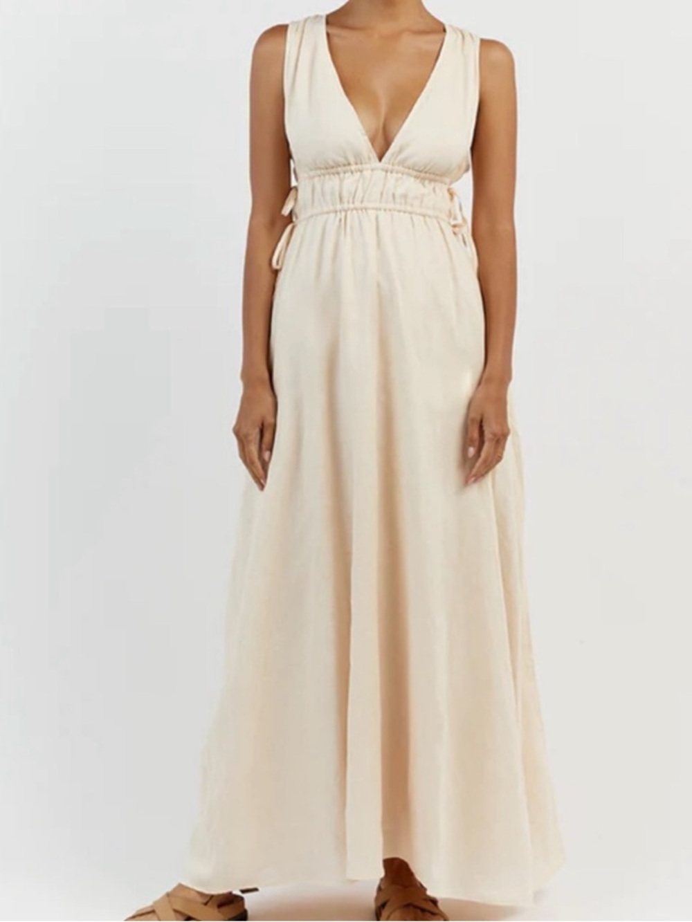 DISSH Cream Deep V Maxi Dress with Side Ties
